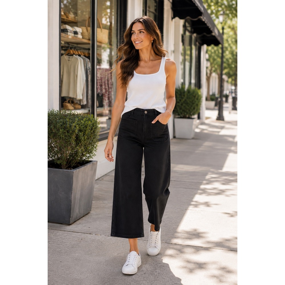Nurture Black Wide Leg Cropped Utility Jeans High Rise Women's Size S/6